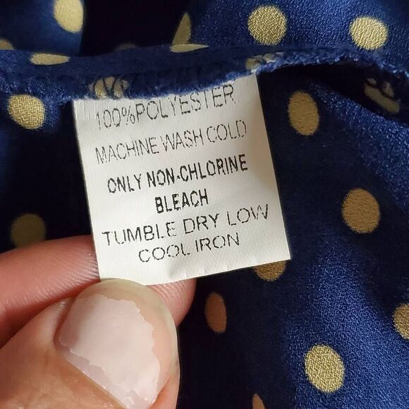 Papermoon Women’s Navy Blue Polka Dot Ruffle Sleeve Blouse Size S Keyhole Back - Picture 7 of 8